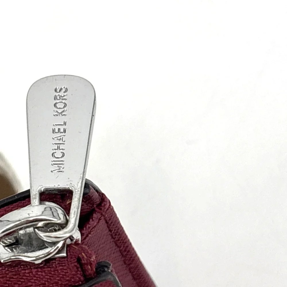 Michael Kors Large Zip Around Wallet Red Burgundy Silver Hardware
